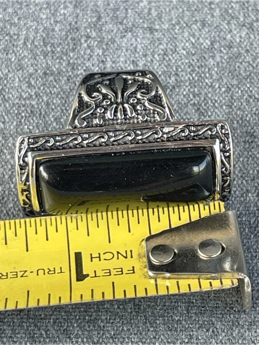 Black Silver large statement gothic ring Size 7.5